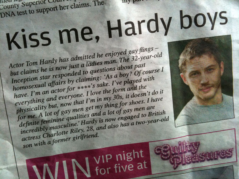 rather dishy actor tom hardy once showed a penchant for the hardy boys
